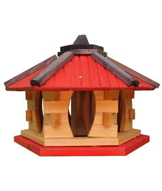  Karmnik dla Ptaków Drewniany z Wsypem Czerwony KW51